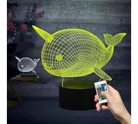 Cute Creative Whale Visual Lamp 3D Led 16 Changeable Colors Night Light with Remote Control Birthday Gifts Idea for Kids Boys Girls Friends Illusion Dimmable Table Lamp for Bedroom Nursery Decoration