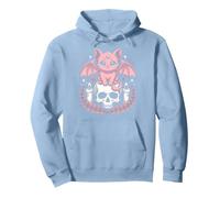 Cute Creepy Cat Bat Skeleton Kawaii Goth Pullover Hoodie, Adult Unisex, Dusty Blue, Medium