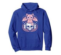 Cute Creepy Cat Bat Skeleton Kawaii Goth Pullover Hoodie, Adult Unisex, Royal Blue, Medium
