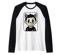 Cute Creepy Devil Boy Gothic Cartoon Face Art Raglan Baseball Tee