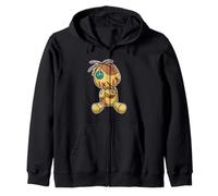 Cute Creepy Voodoo Doll Button Eye Stitch Plush Graphic Zip Hoodie