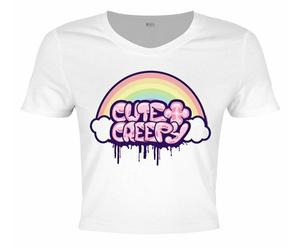 Cute & Creepy - White Crop Top, T-Shirt, Pastel Goth, Rainbow, Happy Gothic Gift