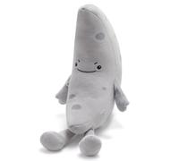 Cute Crescent Moon Plush Toy 10 Inch Soft Grey Moon Stuffed Plushie with Smiling Face, Kawaii Space Themed Stuffed Doll with Limbs Fluffy PP Cotton Moon Pillow Gift for Kids Boys Girls Birthday