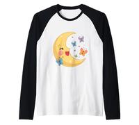 Cute Crescent Moon with Butterflies Funny Unisex Design tee Raglan Baseball Tee
