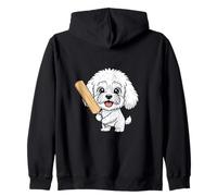 Cute Cricket Puppy Dog Bichon Frise Mascot Zip Hoodie