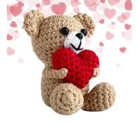 Cute Crochet Bear - Polyester Handmade Knitted Doll, Plush Toy Bear | Adorable Heart Pocket Stuffed Animal, Soft Crochet Doll Perfect for Kids Girls Birthday Presents and Play