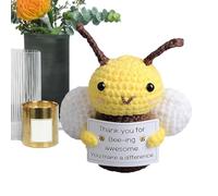 Cute Crochet Bee Plush Toy - Motivational Pickle Doll Handmade With Yarn | Cute Knitted Plush Animal Ornament, Soft Stuffed Decor Gift For Kids Adults, Positive Message For Desk Or Shelf