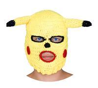 Cute Crochet Electric Mouse Balaclava - Unisex Yellow Knit Ski Mask with Ears | Soft, Warm & Funny Cosplay Hat for Festival, Halloween & Winter