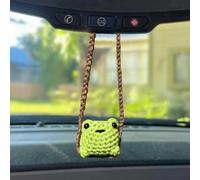 Cute Crochet Frog Car Decor,Car Hanging Accessories for Rear View Mirror,Boho Positive Animals Charm,Hand-Made Kitchen Office Ornament, Funny Interior Aesthetic Pendant for Women (Green)