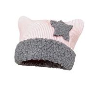 Cute Crochet Hat for Women Y2K Knit Hat Kawaii Beanie Cat Ear Grunge Fairy Slouchy Headgear Accessories, Pink-grey, One Size