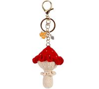 Cute Crochet Mushroom Keychain, Handmade Knitted Toadstool Bag Charm with Autumn Leaf Pendant for Car Keys Backpack Purse, Personalized Key Ring Gifts for Women Girls Birthday Christmas
