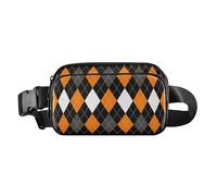 Cute Crossbody Bag Waist Packs for Men Women Waterproof Croose Body Purse with Adjustable Strap for, Argyle Buffalo Plaid Check Tartan Scotland Orange Halloween, 8" x 5.3" x 2.3", Retro, Argyle