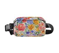Cute Crossbody Bag Waist Packs Unisex Adults Flowers Peonies Rose Colorful Large Capacity Chest Bag Belt Bag with Adjustable Strap for Travel Running Hiking, Flowers peonies Rose colorful854, 8" x