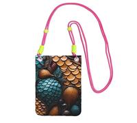 Cute Crossbody Cell Purse for Women, Lightweight Shoulder Bag/Black fishscale pattern Print Mobile Phone Bag, for Commuting, Fuchusia, One Size