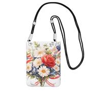 Cute Crossbody Cell Purse for Women, Lightweight Shoulder Bag/Black Flags and Flowers Print Mobile Phone Bag, for Commuting, Black, One Size