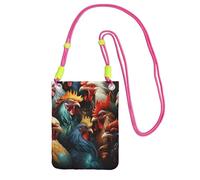 Cute Crossbody Cell Purse for Women, Lightweight Shoulder Bag/Fuchusia colorful roosters standing together Print Mobile Phone Bag, for Commuting