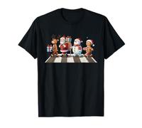 Cute Crossing The Road Snowman Santa Christmas T-Shirt