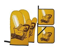 Cute Crying Chainsaw Cute Crying Chainsaw Oven Mitts and Potholders BBQ Gloves Waterproof and Durable for Cooking Baking Grilling 4Piece Set