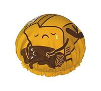 Cute Crying Chainsaw Print Shower Cap – Reusable, Double Layer, with Elastic Band – Perfect for Home, Spa, Hotel, and Travel