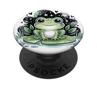 Cute Crying Frog on Lily Pad Under Starry Sky PopSockets Adhesive PopGrip
