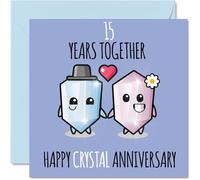 Cute Crystal Anniversary Card for Boyfriend Girlfriend - 15 Years Together - Happy 15th Wedding Anniversary Cards for Women Men, 145mm Greeting Cards Anniversaries