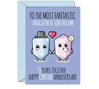 Cute Crystal Anniversary Card for Daughter & Son In Law - 15 Years Together - Happy 15th Wedding Anniversary Cards for Son In Law Daughter, A5 Greeting Cards Anniversaries