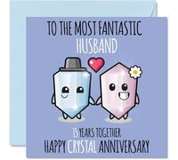 Cute Crystal Anniversary Card for Husband - 15 Years Together - Happy 15th Wedding Anniversary Cards for Husband from Wife, 145mm Greeting Cards Anniversaries
