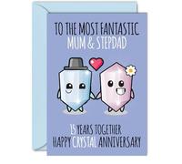 Cute Crystal Anniversary Card for Mum & Step Dad - 15 Years Together - Happy 15th Wedding Anniversary Cards for Step Dad Mum, A5 Greeting Cards Anniversaries