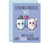 Cute Crystal Anniversary Card for Wife - 15 Years Together - Happy 15th Wedding Anniversary Cards for Wife from Husband, A5 Greeting Cards Anniversaries