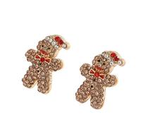 Cute Crystal Christmas Stud Earrings Rhinestone Gingerbread Man Santa Claus Elk Tree Earrings Christmas Accessory Party Jewelry Gifts, Zinc, No Gemstone