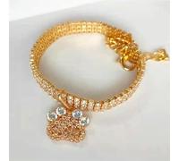 Cute Crystal Dog Collar Diamond Puppy Pet Shiny Full Rhinestone Paw Pendant Necklace Collars for Pet Little Dogs Supplies-Gold-M