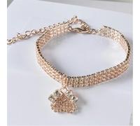 Cute Crystal Dog Collar Diamond Puppy Pet Shiny Full Rhinestone Paw Pendant Necklace Collars for Pet Little Dogs Supplies,RoseGold,M