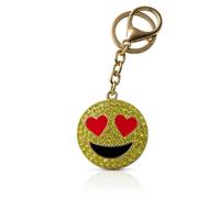 Cute Crystal Heart Eyes Emoji Keyring - Gold Plated Sparkly Smiley Face Bag Charm, Handcrafted with Crystals, 5cm Emoji Pendant, 11cm Total Length