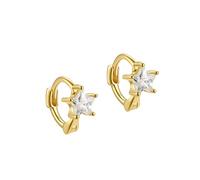 Cute Crystal Star Mini Hoop Earrings for Women Teen Girls 925 Sterling Silver Cartilage Cubic Zirconia Tiny Huggie Hoops Earring Cuffs Dainty Sleeper Hypoallergenic Jewelry Gifts Xmas (Gold)
