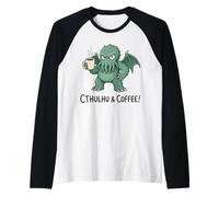 Cute Cthulhu Coffee Lover Cosmic Horror Dark Humor Raglan Baseball Tee