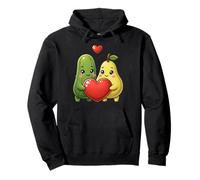 Cute Cucumber and Pear Vegan Valentine Couple Pullover Hoodie