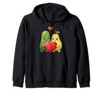 Cute Cucumber and Pear Vegan Valentine Couple Zip Hoodie