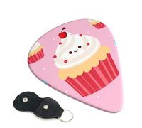 cute cupcake Guitar Picks 6 Pack with Leather Guitar Pick Holder Keychain, Plectrum Key Fob Cases Bag, Abstract Art Plectrum for Acoustic Electric Guitar, Ukulele 0.96mm