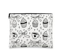 Cute Cupcake Makeup Bag, Fun Bow Pattern Cosmetic Pouch for Women, Portable Canvas Zipper Organizer, Sweet Treats Skincare Bag, White, 7x9 Inch, Cupcake