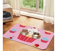 Cute Cupcake Pet Feeding Mat Absorbent Pu Leather Dog Cat Food Mats Contain Spills Protects Floors, Anti-Slip Rubber Backing Dog Bowl Mats Easy Clean Pet Placemats 30x45cm