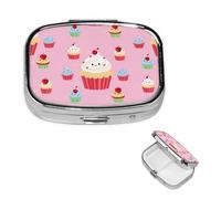 Cute Cupcake Pill Box 2 Compartment Medicine Pill Organizer Square Pill Case for Purse & Pocket Travel Pillbox Portable Metal Medicine Vitamin Fish Oil Organizer Unique Gift