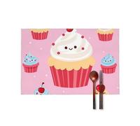 Cute Cupcake Placemats Set of 4-17.7x11.8 Inch Washable Non-Slip Table Mats, Durable Wipeable Kitchen & Dining Mats for Party Decor, Home Table Setting, Oil/Scratch Protection