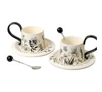 Cute Cups | Includes Saucers and Spoons - Ceramic Cappuccino Cup for Wine, Juice, Cappuccino, Milk, Beer, Cafe, Restaurant, Home, Kitchen, Birthday, Christmas