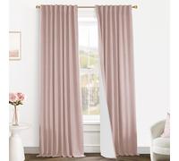 Cute Curtains for Nursery Girls Room,Kawaii Blackout Back Tab Black Out Vintage Princess Preppy Pink Linen Curtains 90 Inches Long 2 Panels Set for Teen Living Room Bedroom Dorm,Dusty Blush Pink
