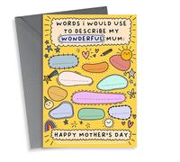 Cute Customisable Mother's Day Card - From The Kids - 'Words to Describe My Wonderful Mum'