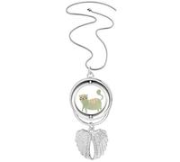 Cute Cyan Cat Animal Watercolor Pendant Angel Wings Rotating Necklace Jewelry