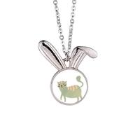 Cute Cyan Cat Animal Watercolor Rabbit Necklace Pendant Bunny Animal Jewelry Gift