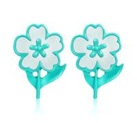 Cute Cyan Flower Stud Earrings for Women, Fun Small Blue Green Enamel Flower Floral Earrings Dainty Shell Five Petal with Leaf Post Stud Spring Summer Vacation Y2K Trendy Jewelry Gift for Women