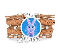 Cute Cyber Neon Signal Rabbit Love Adjustable Leather Braided Bracelet | Multilayer,Punk,Wristband,Handmade,Gift,Bangle,Accessory, Girlfriend,Lover,Ethnic,Friendship ,Birthday,Christmas,Music