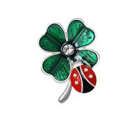Cute CZ Ladybug Four Leaf Clover Brooch for Women Gold/Silver Plated Elegant Crystal Green Red Black Enamel Lapeel Pins Dress Hats Jackets Backpacks Decor Accessories Jewelry, 1.2 Inches X 0.9 Inches